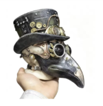 Black Steampunk Plague Doctor Mask Figurine – Handheld View