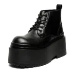 Men’s Punk Platform Boots Black Leather High Platform Lace Up Ankle Gothic Big Toe Shoes