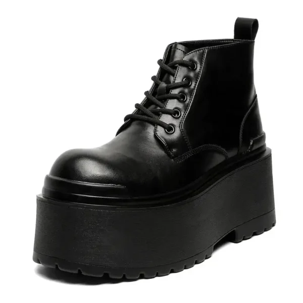 Men’s Punk Platform Boots Black Leather High Platform Lace Up Ankle Gothic Big Toe Shoes