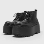 Men’s Punk Platform Boots Front Pair Black Leather High Platform Gothic Big Toe