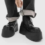 Men’s Punk Platform Boots Front View Lace Up Ankle Black Leather High Platform