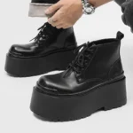Men’s Punk Platform Boots Pair Display Black Leather High Platform Gothic Style