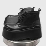 Men’s Punk Platform Boots Side Angle Black Leather High Platform Gothic Big Toe