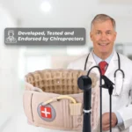 doctor with stethoscope endorsing inflatable lumbar decompression belt