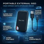portable external ssd high speed storage features infographic