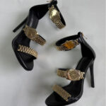 Womens Golden Watch Embellished Strap Sandals – 12cm High Heel Sandals - Image 5
