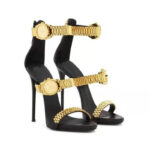 Womens Golden Watch Embellished Strap Sandals – 12cm High Heel Sandals - Image 2