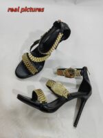 Womens Golden Watch Embellished Strap Sandals – 12cm High Heel Sandals - Image 7
