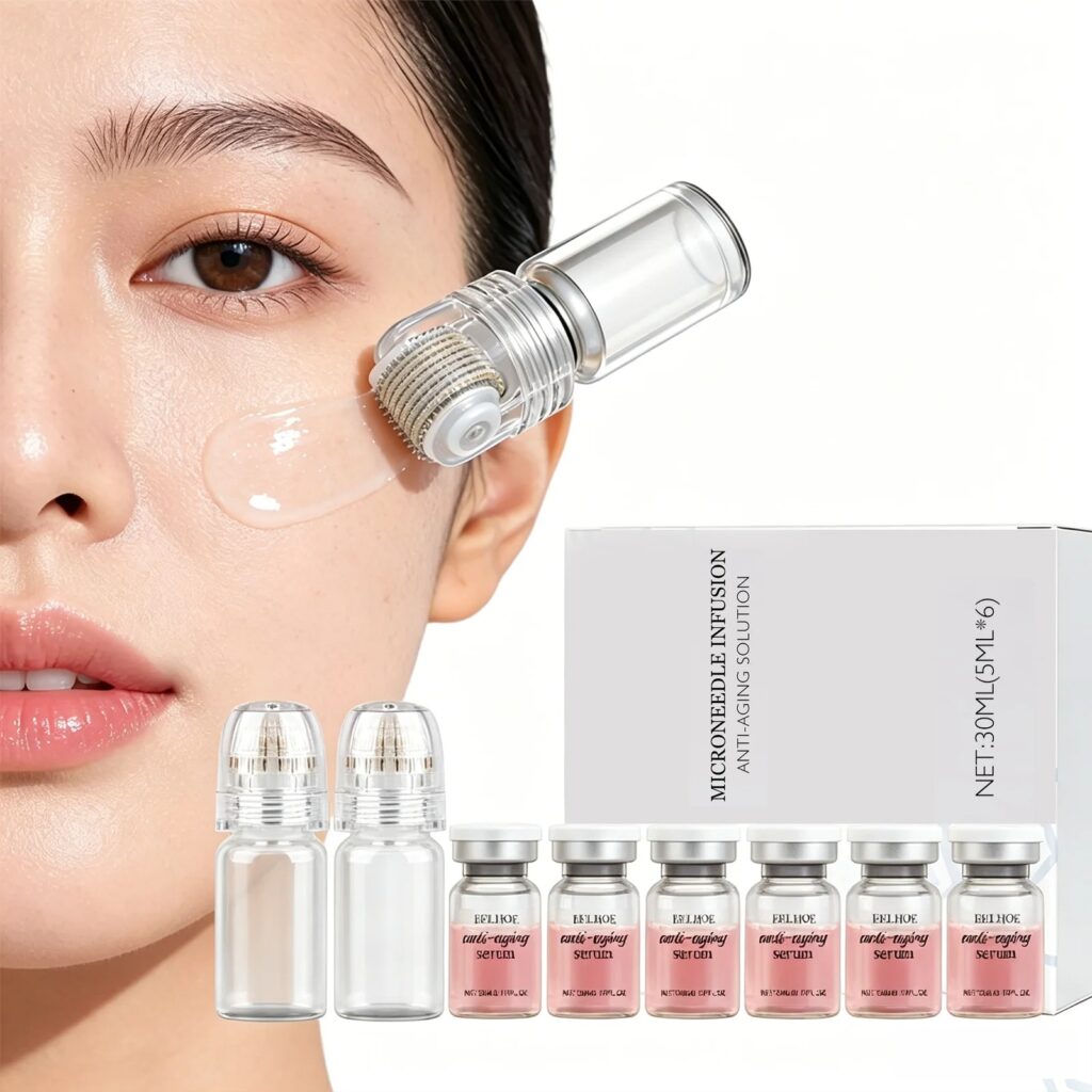 Eelhoe microneedle infusion anti-aging solution set with 6 serum ampoule vials and 2 micro-infusion roller applicators