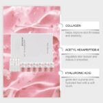 Key ingredients chart showing collagen, acetyl hexapeptide-8, and hyaluronic acid in Eelhoe anti-aging serum