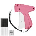 Pink handheld stitch gun for clothes with 2,000 black and white micro fasteners and 5 stainless steel needles